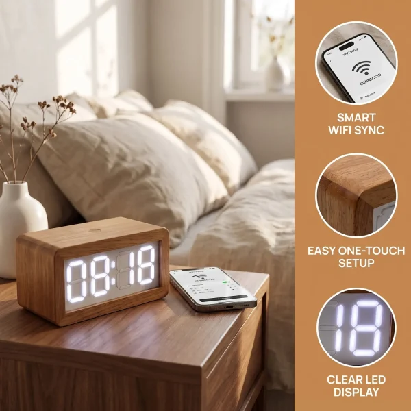 wood‑led‑clock.MAIN1 B-Minimalist 3D Stereo Pixel Desk Clock